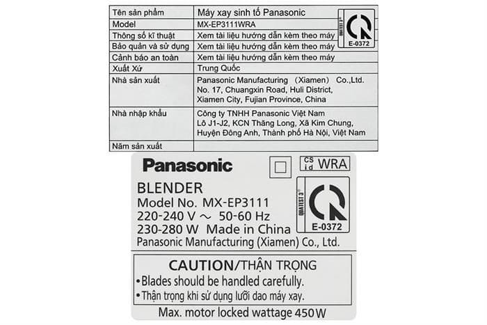 Máy xay sinh tố đa năng Panasonic MX-EP3111WRA